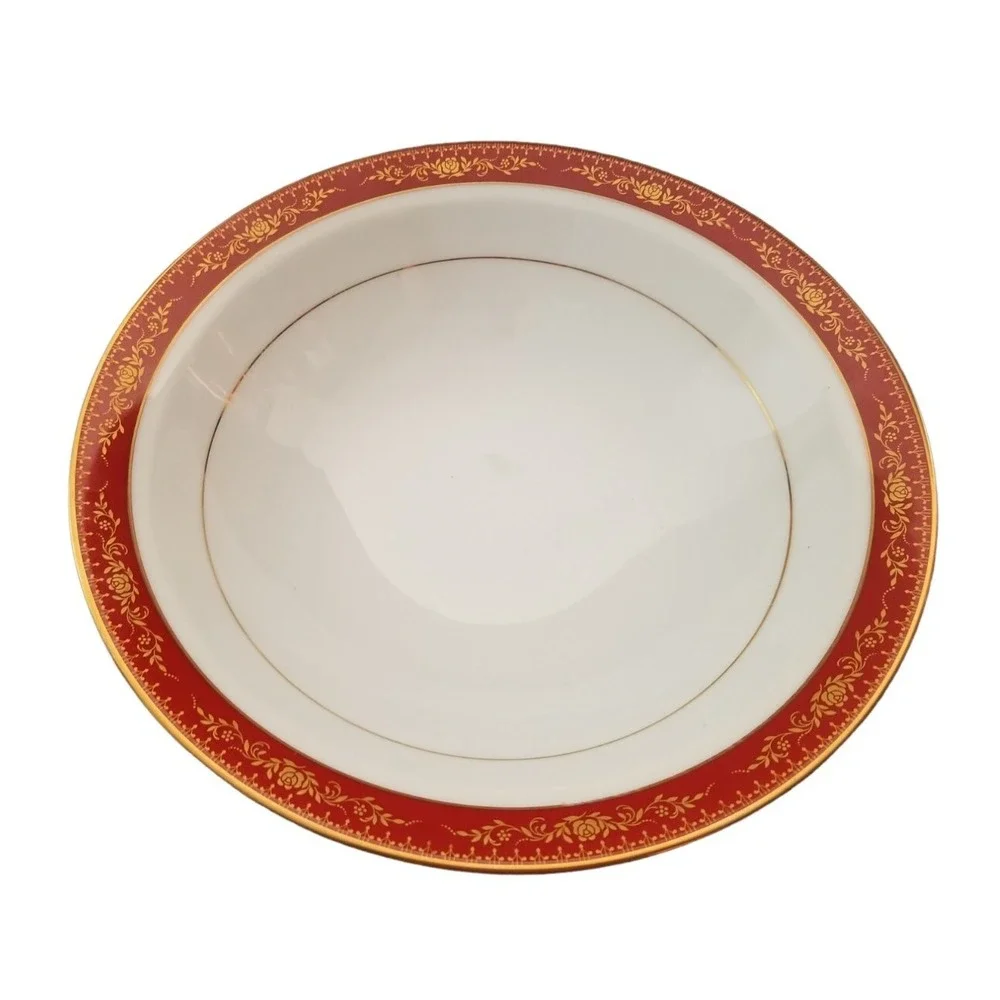 1960s Noritake China Goldhill 10in Rimmed Salad soup Plate #6613 Red Gold VTG
